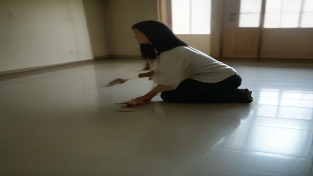 Membersihkan bekas semen di lantai